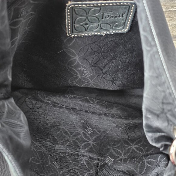 Fossil Vintage Pebble Leather Pocket Moto Black Messenger Shoulder Crossbody Bag - Picture 5 of 15